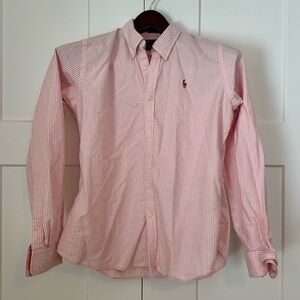 Ralph Lauren Women’s Cotton pink and white Stripe Button Down Oxford Slim Fit 12